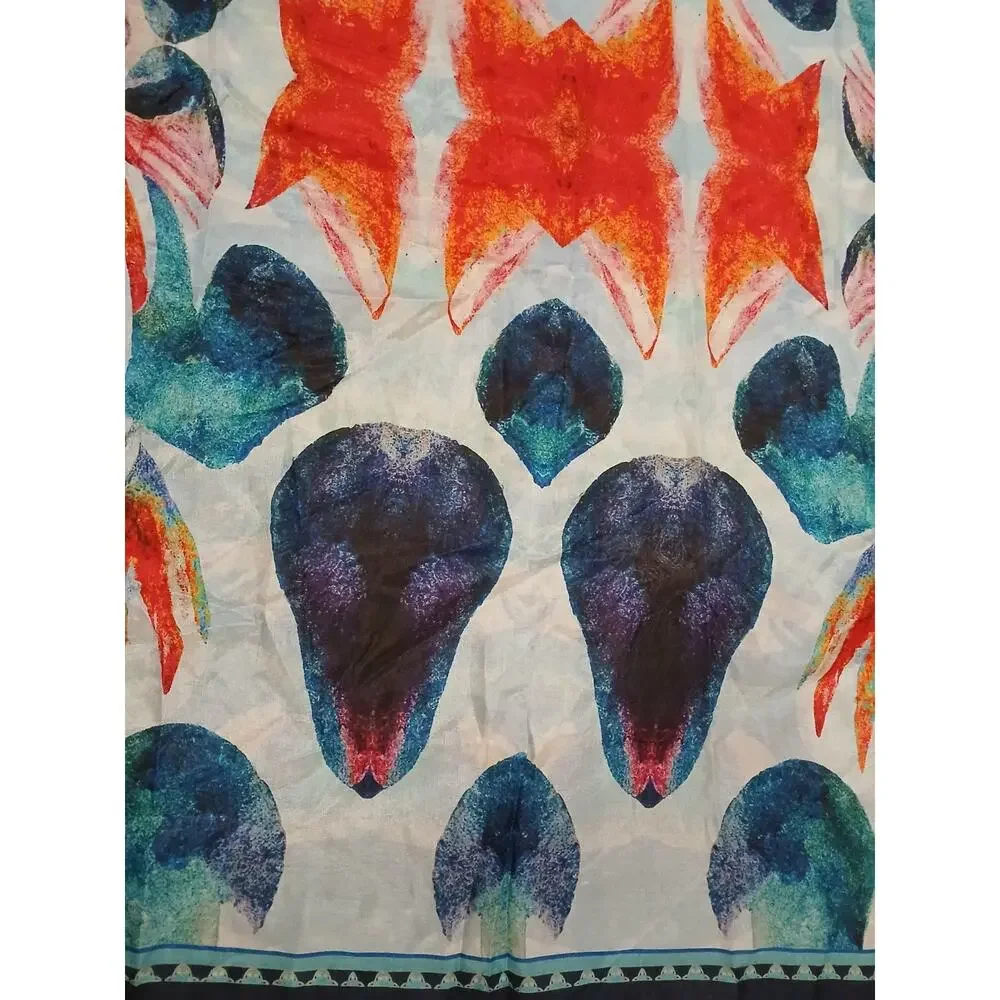 100% SILK‎ Scarf Vietri Milano Long Wrap 41x69 Blue Colorful Modern Art Tropical